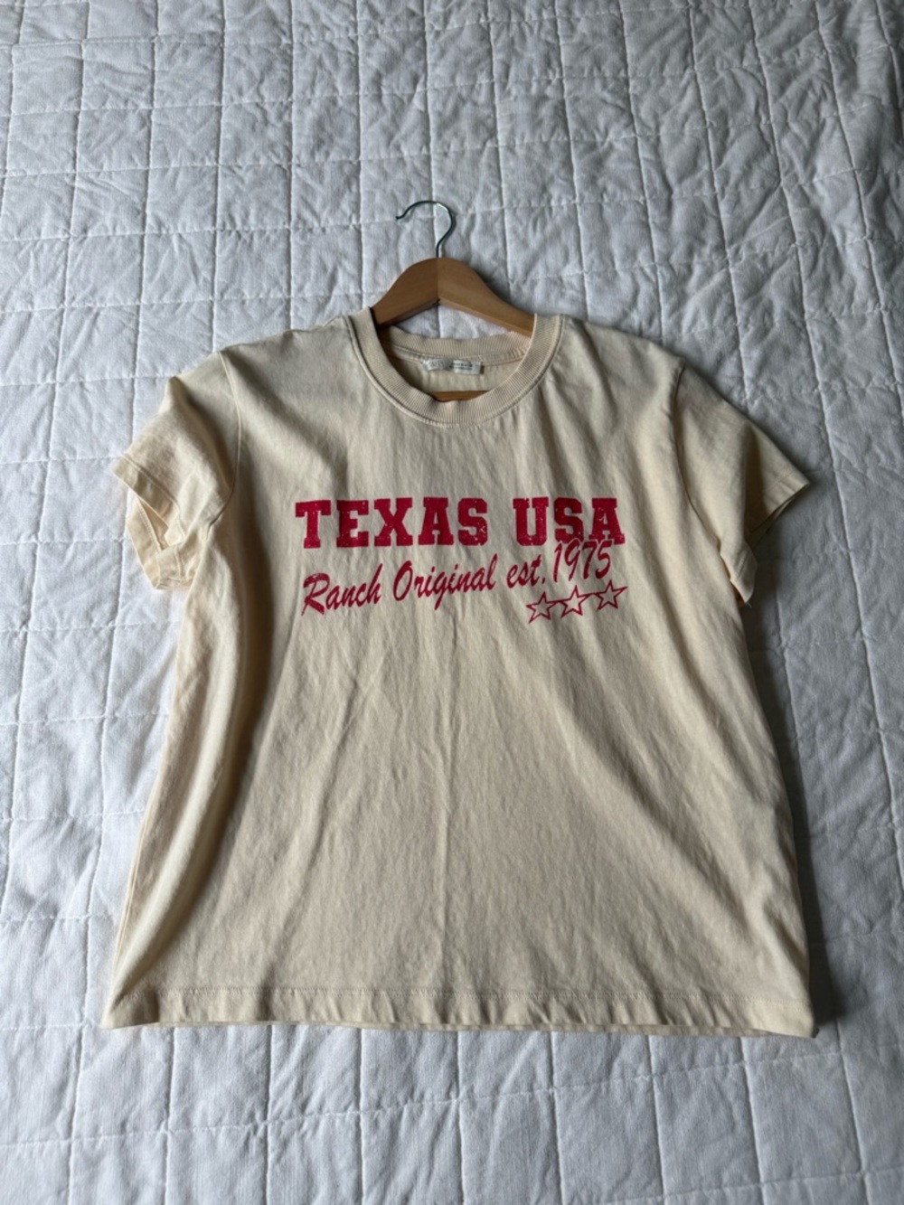 Zara Texas USA Graphic Tee in Cream with Red Print